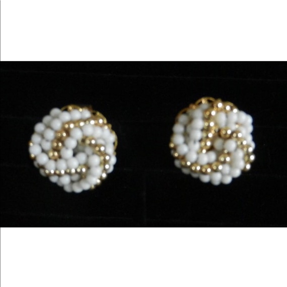 Vintage HOBE 1940s Bead Wedding Beaded Earrings, Vintage Bridal Earrings